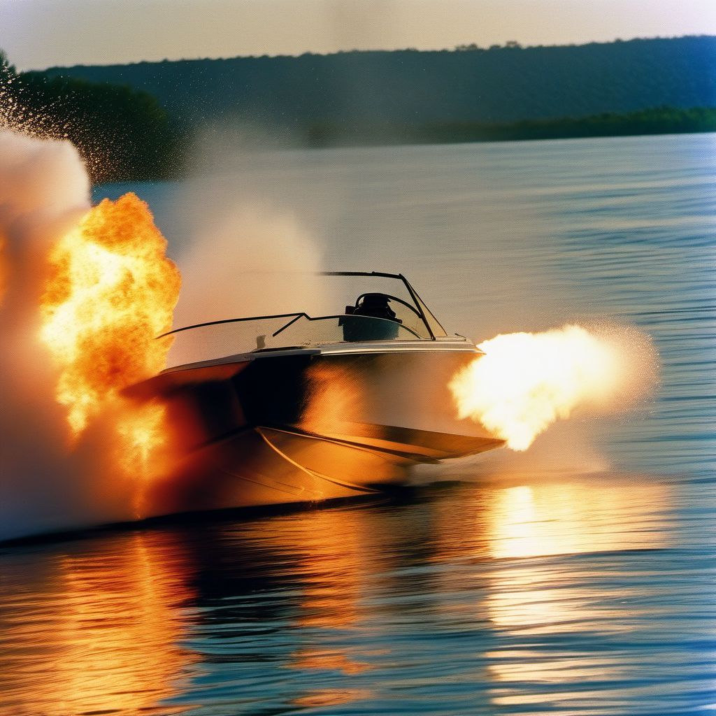 Explosion on board other powered watercraft digital illustration