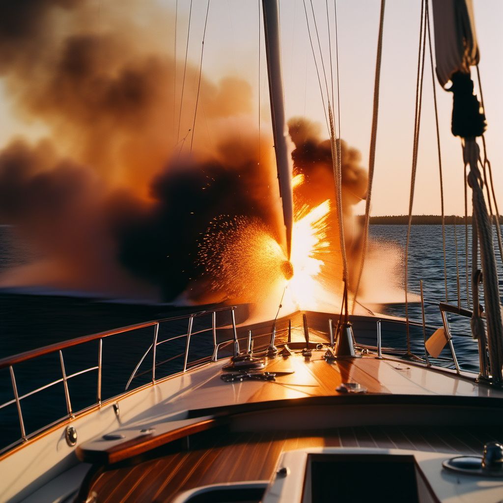 Explosion on board sailboat digital illustration