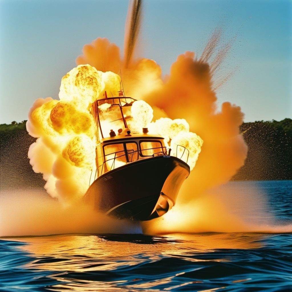 Explosion on board unspecified watercraft digital illustration