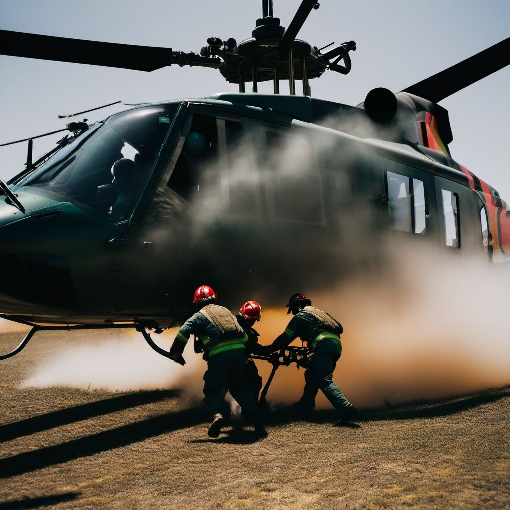 Forced landing of helicopter injuring occupant digital illustration