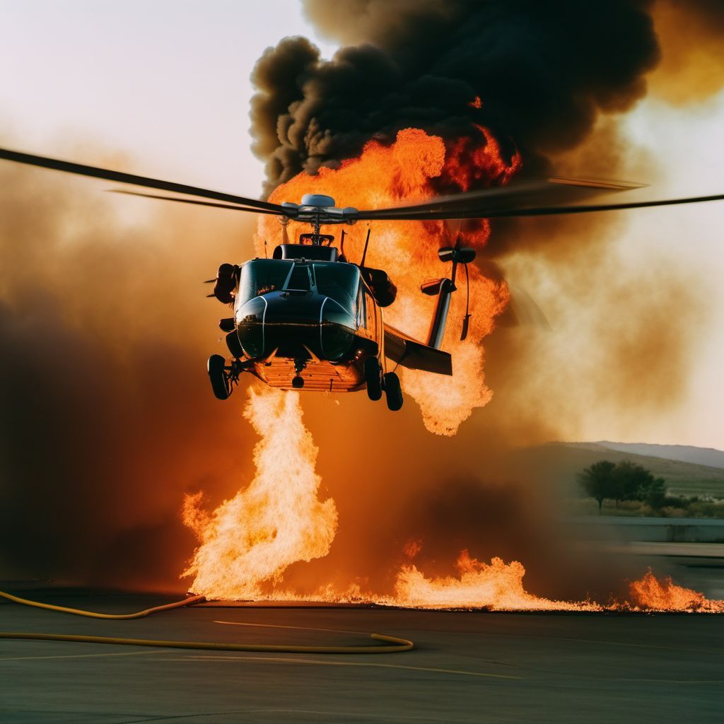 Helicopter fire injuring occupant digital illustration