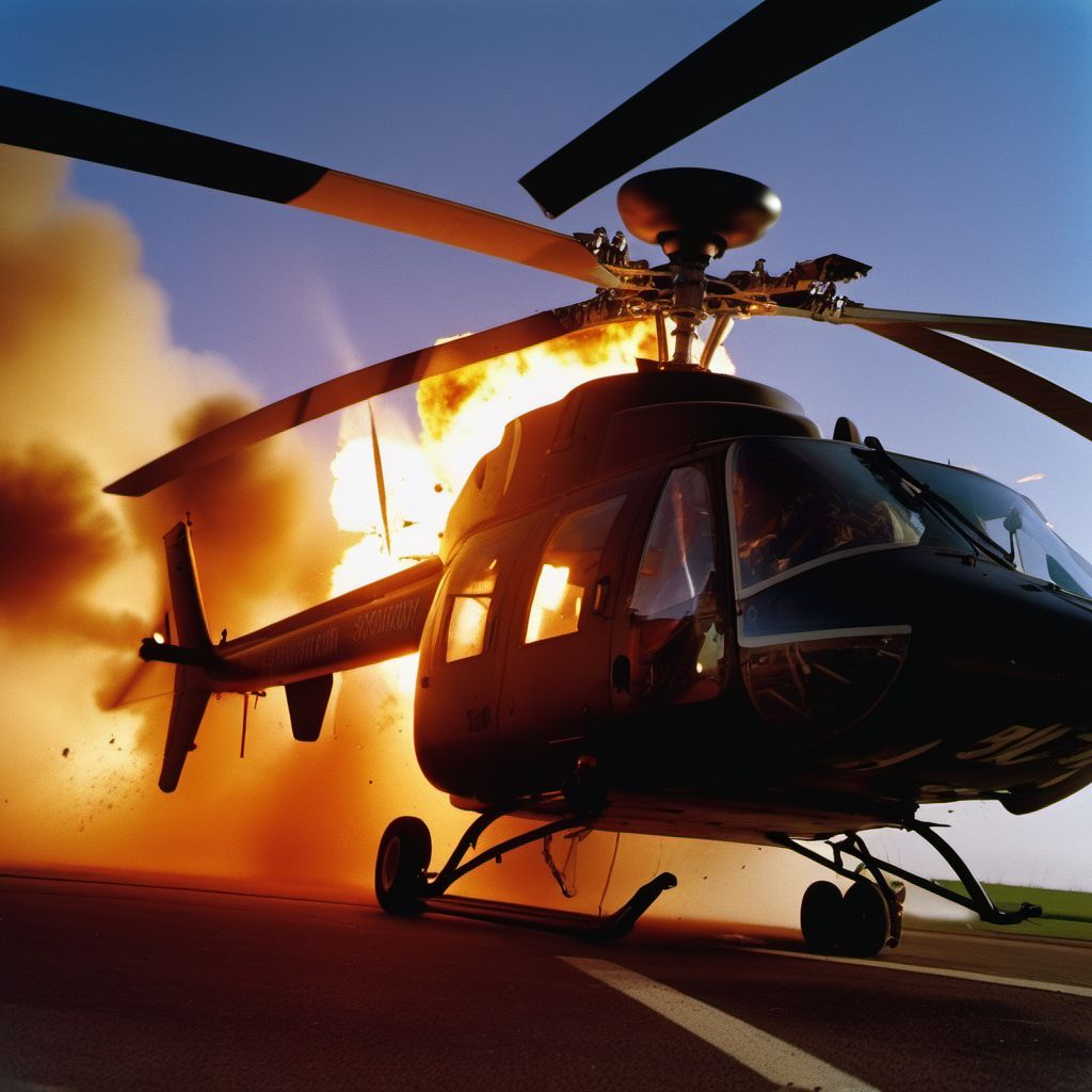 Helicopter explosion injuring occupant digital illustration
