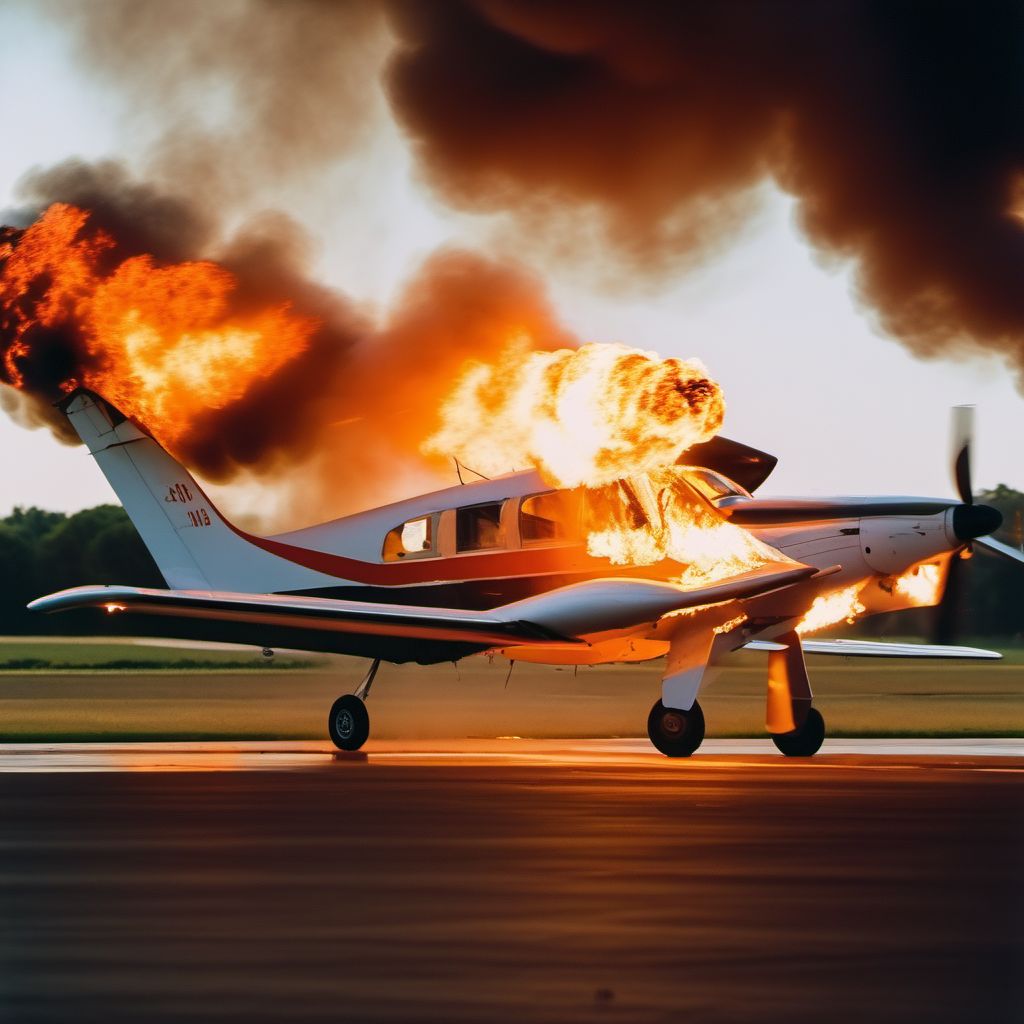 Other private fixed-wing aircraft fire injuring occupant digital illustration