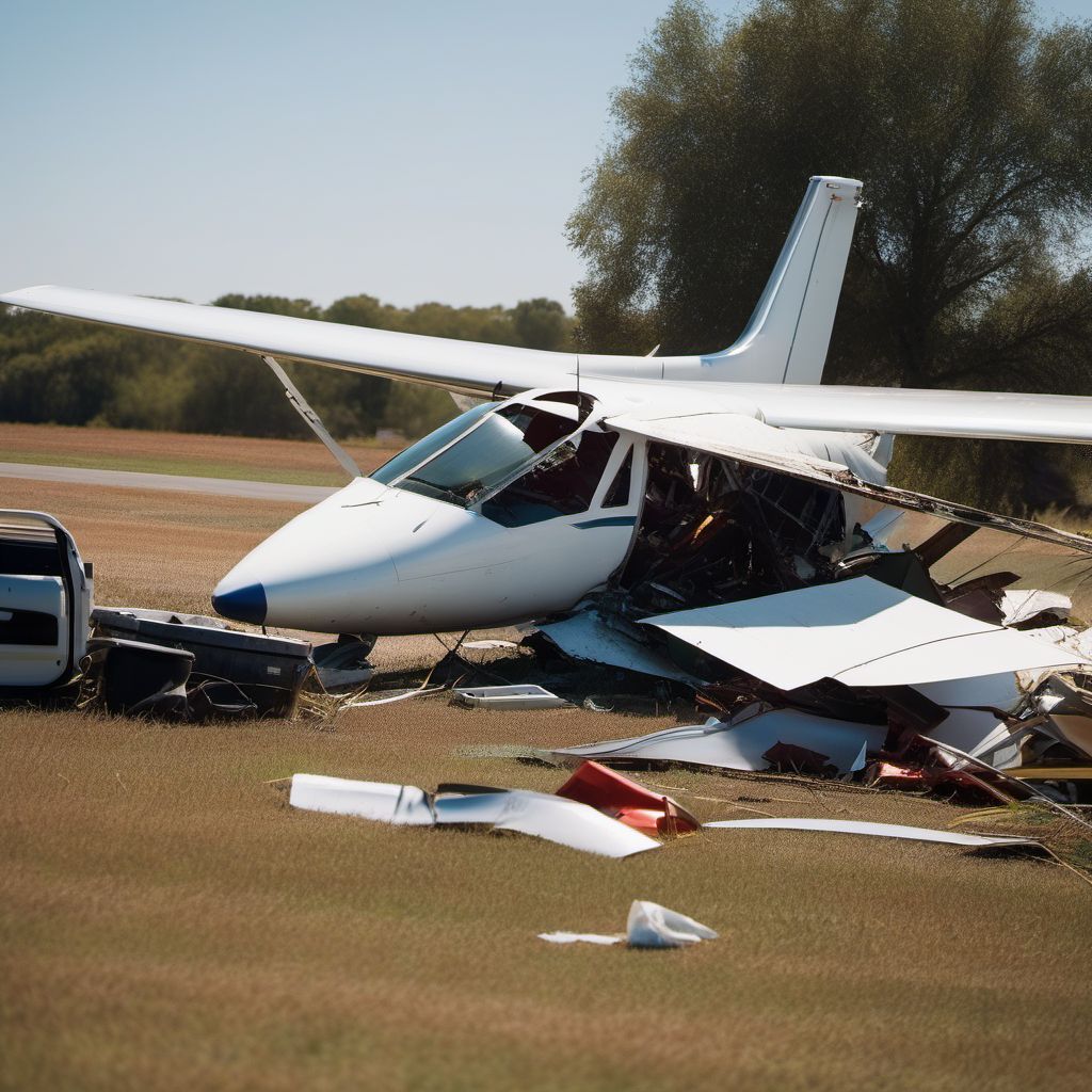 Commercial fixed-wing aircraft accident injuring occupant digital illustration