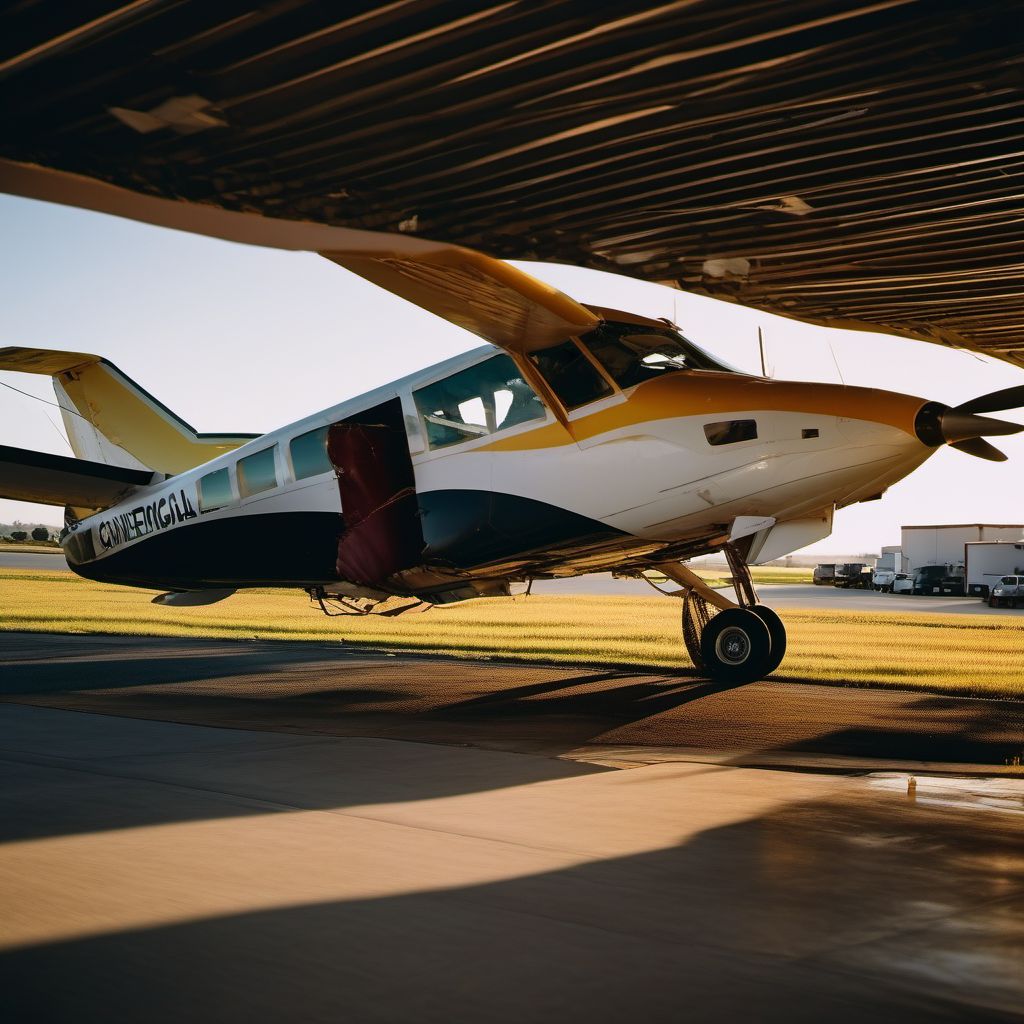 Commercial fixed-wing aircraft crash injuring occupant digital illustration