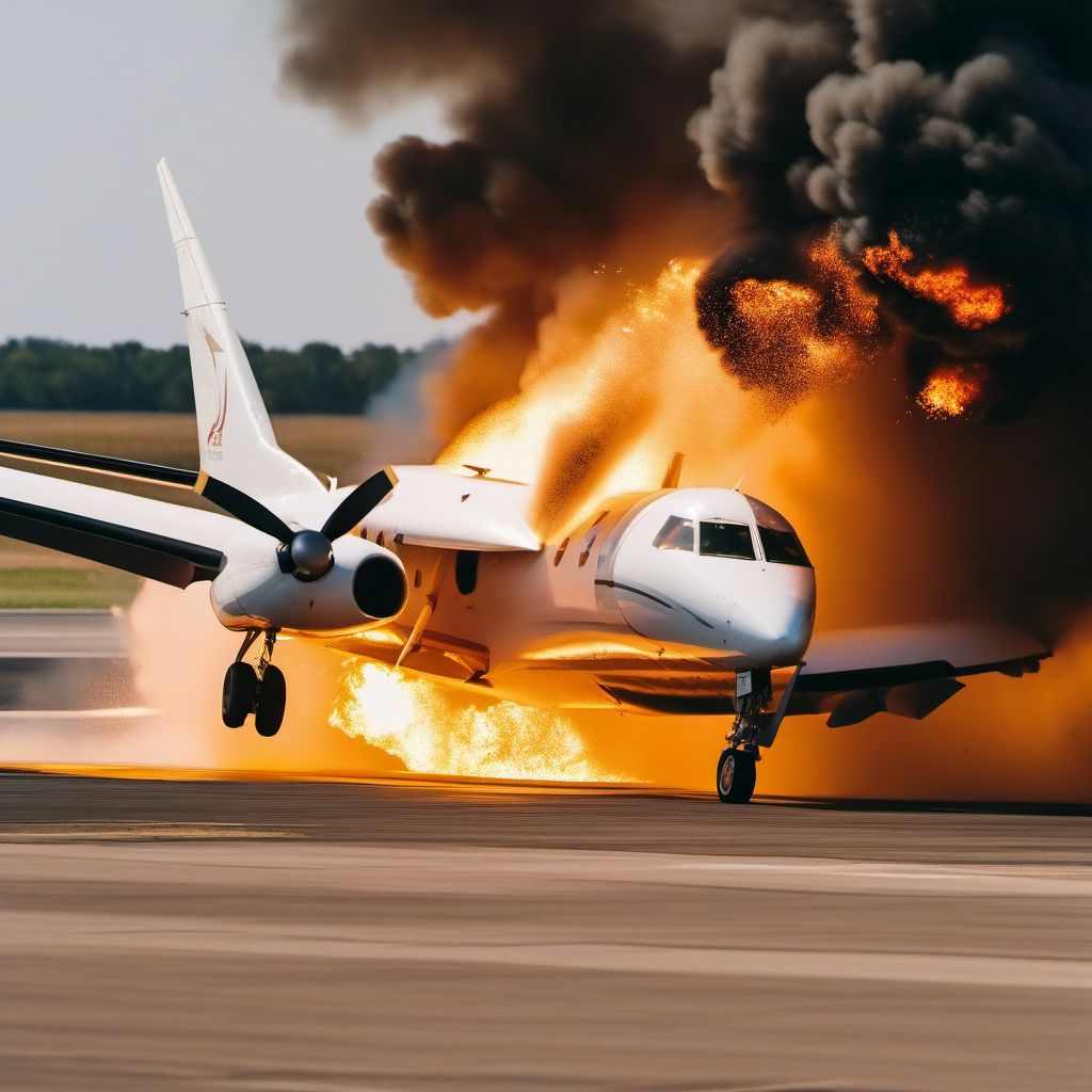 Commercial fixed-wing aircraft explosion injuring occupant digital illustration