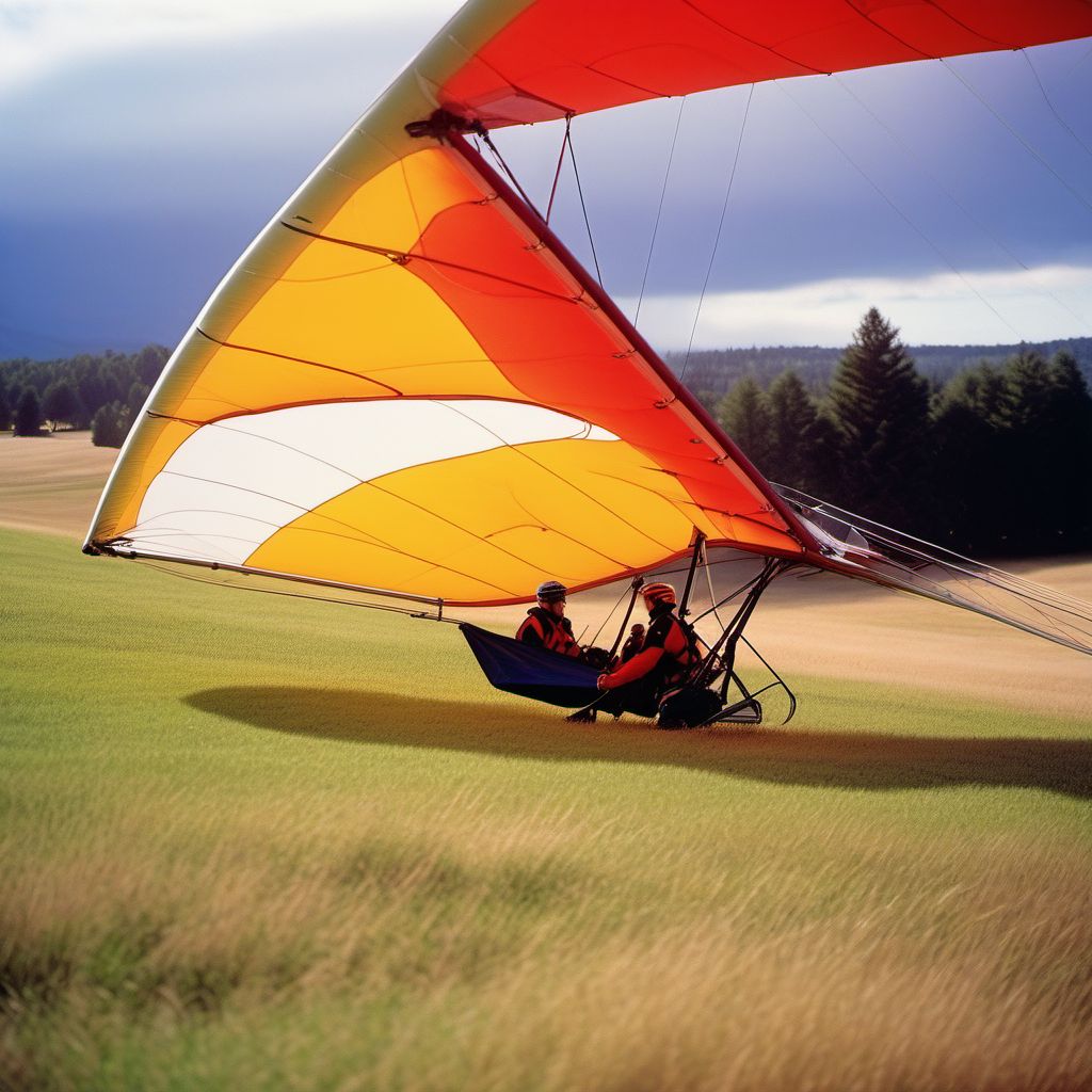 Forced landing of hang-glider injuring occupant digital illustration