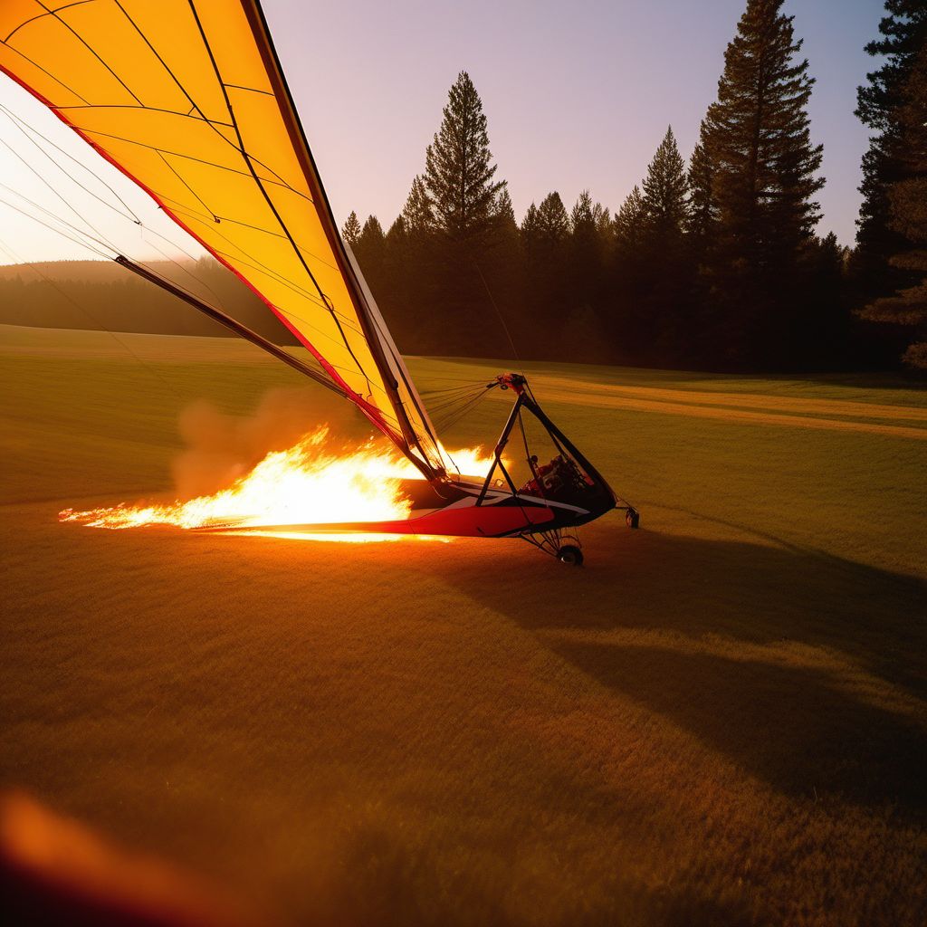 Hang-glider fire injuring occupant digital illustration