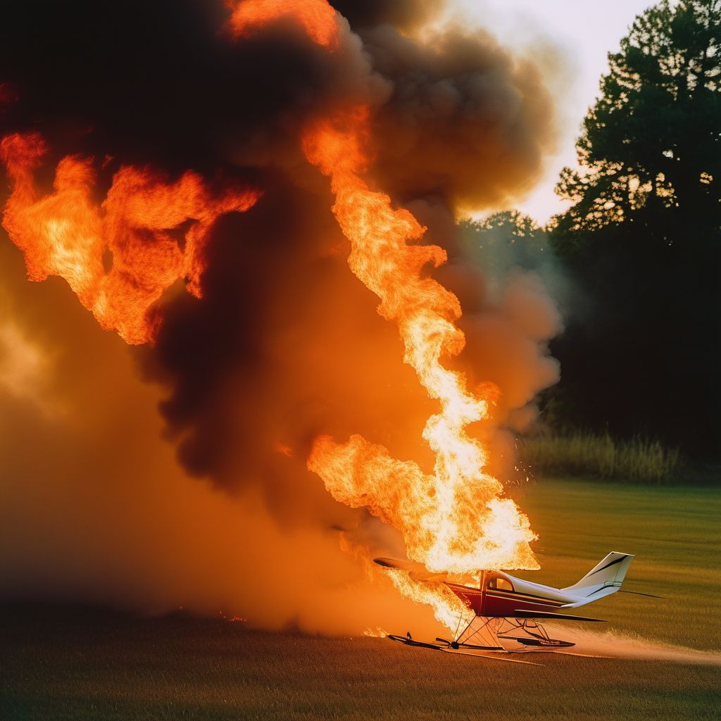 Glider (nonpowered) fire injuring occupant digital illustration