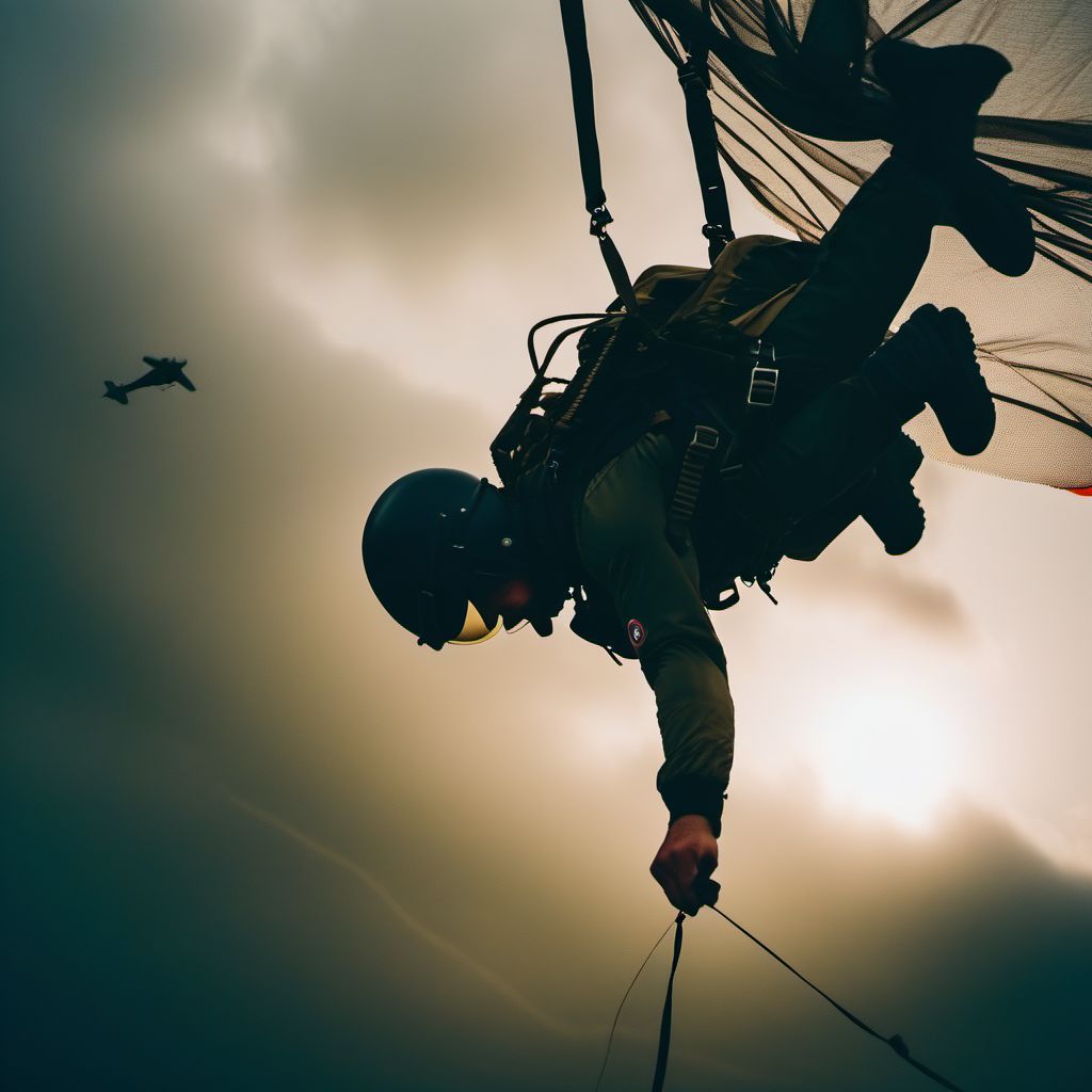 Parachutist entangled in object digital illustration