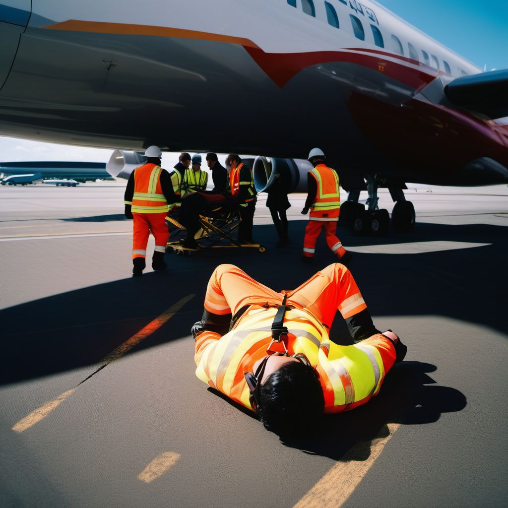 Person on ground injured in air transport accident digital illustration