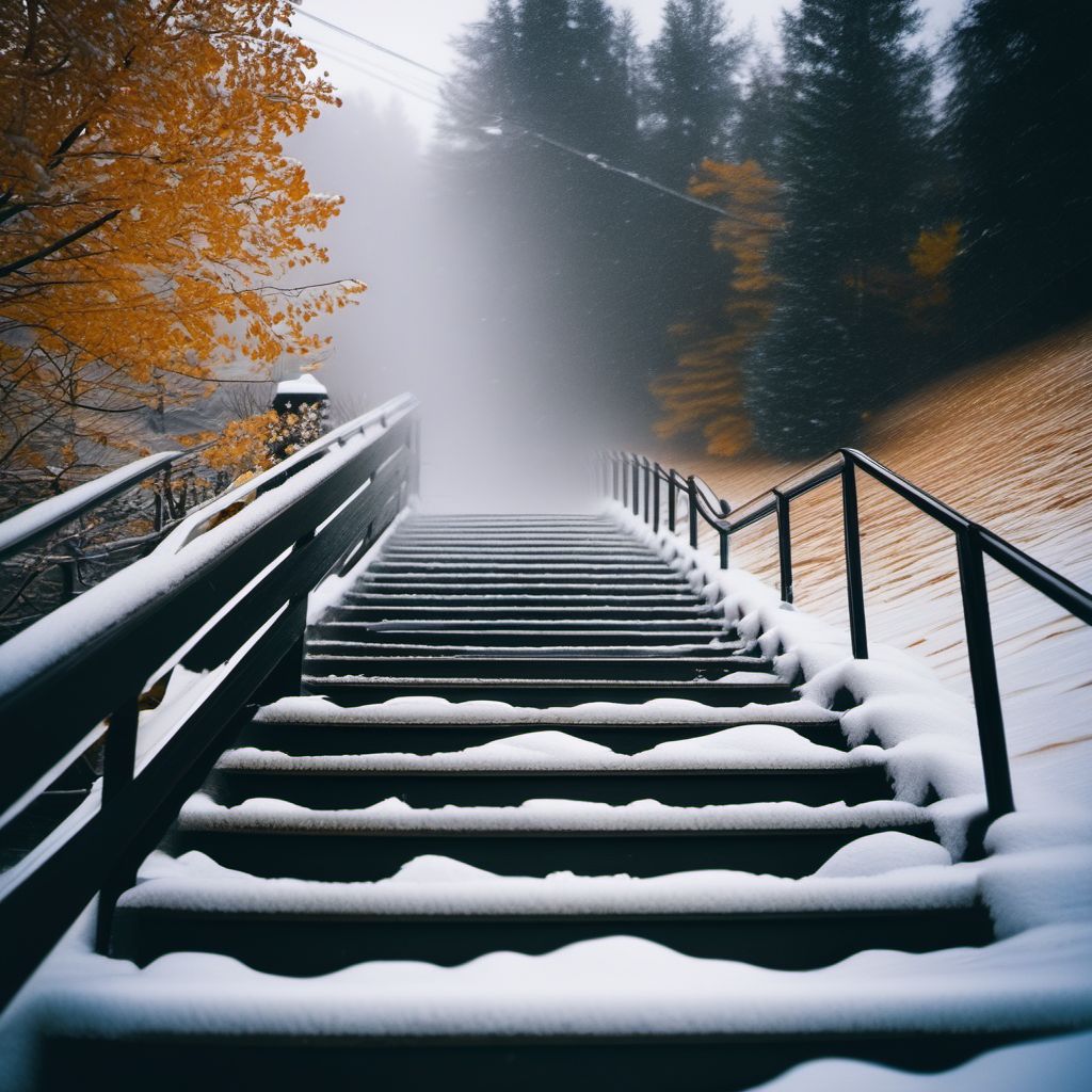 Fall from stairs and steps due to ice and snow digital illustration