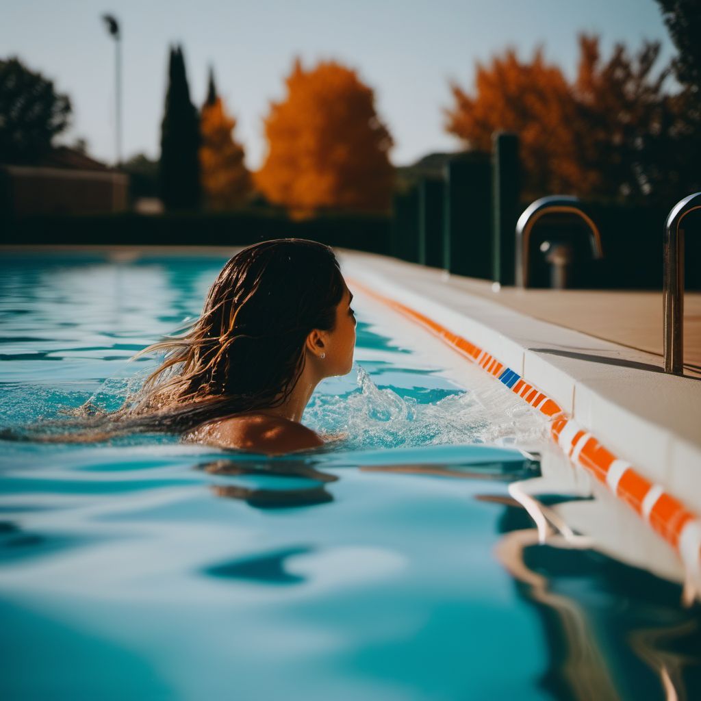 Fall into swimming pool striking water surface causing other injury digital illustration