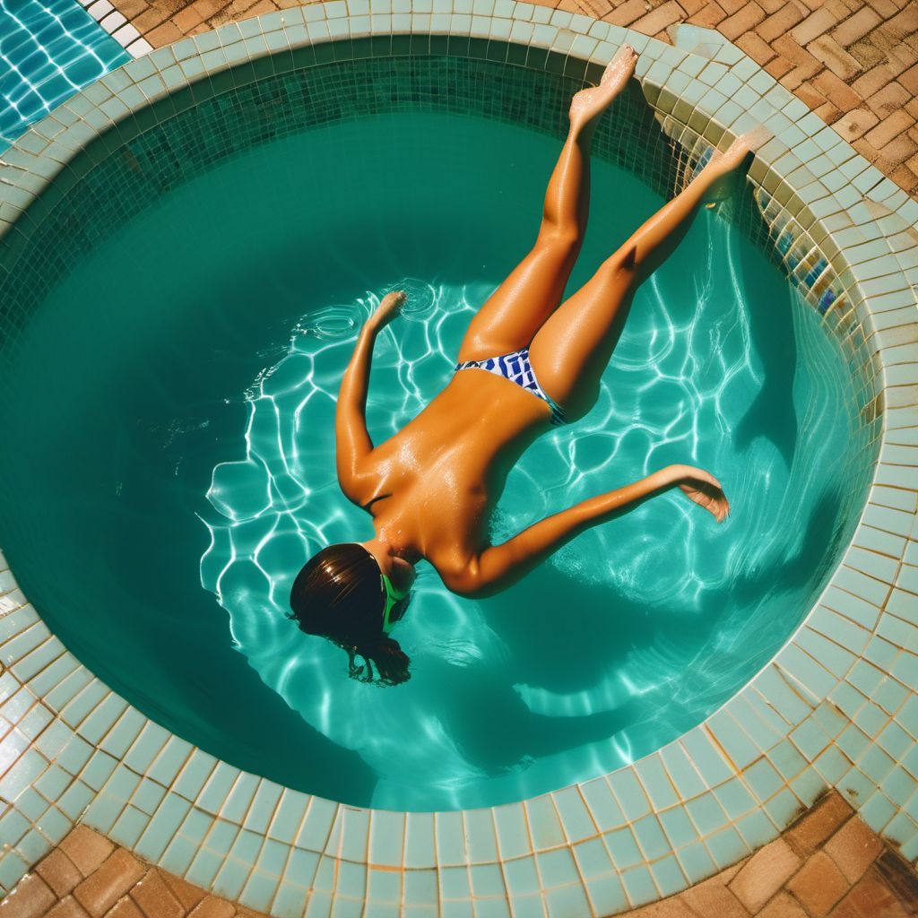 Fall into swimming pool striking bottom causing drowning and submersion digital illustration