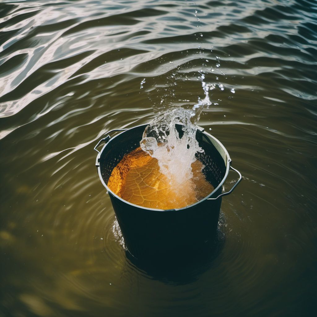 Fall in (into) bucket of water causing drowning and submersion digital illustration