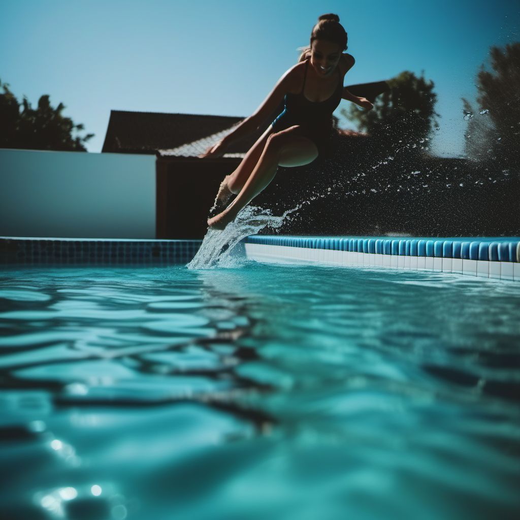 Jumping or diving into swimming pool striking water surface causing drowning and submersion digital illustration