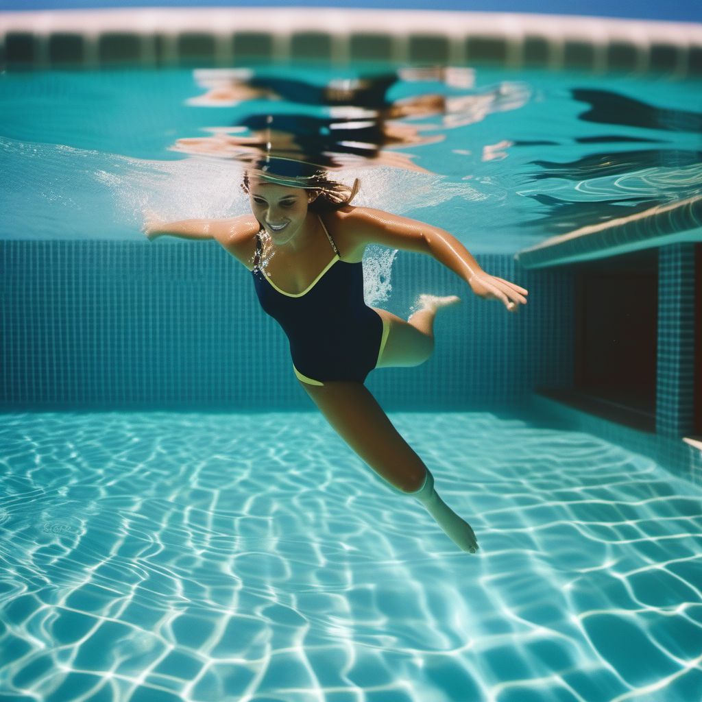 Jumping or diving into swimming pool striking bottom causing drowning and submersion digital illustration