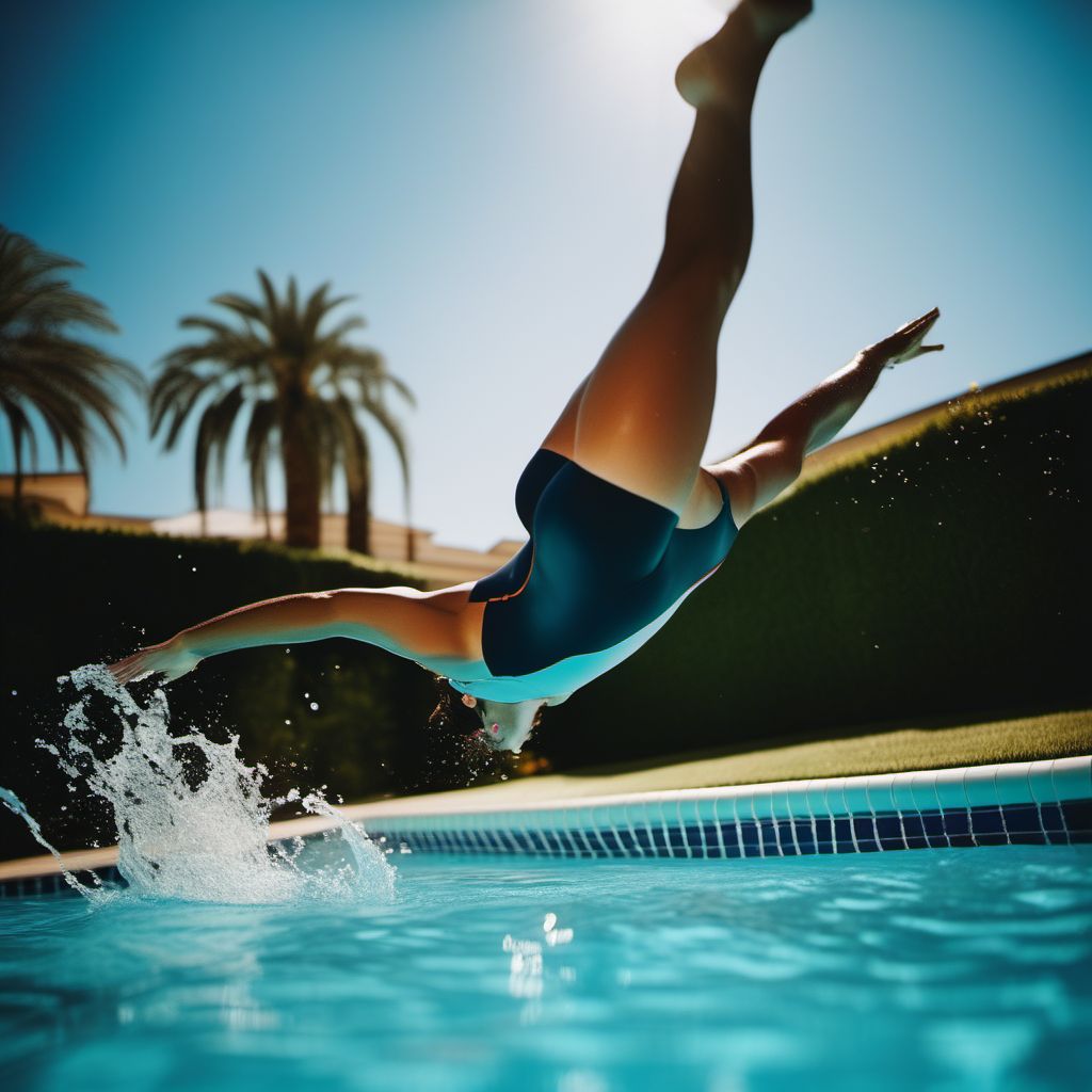 Jumping or diving into swimming pool striking bottom causing other injury digital illustration