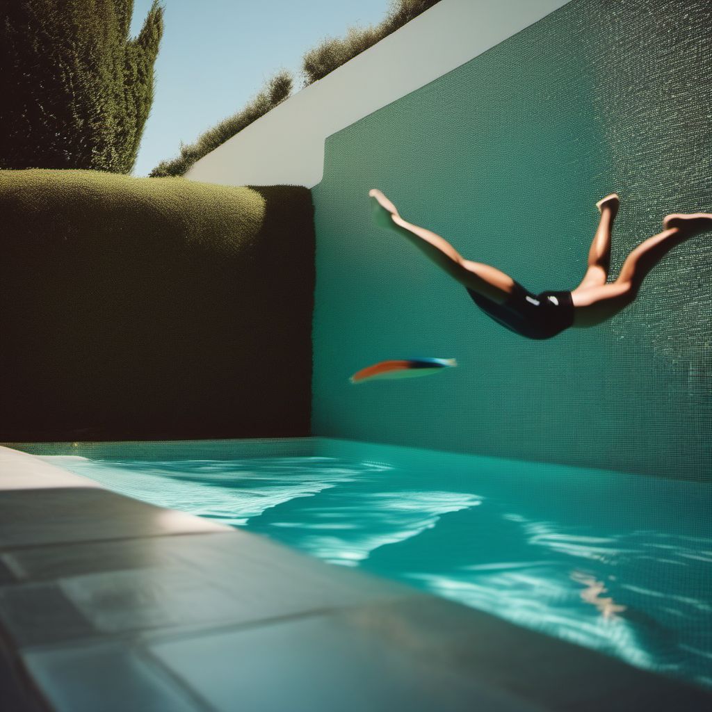 Jumping or diving into swimming pool striking wall digital illustration