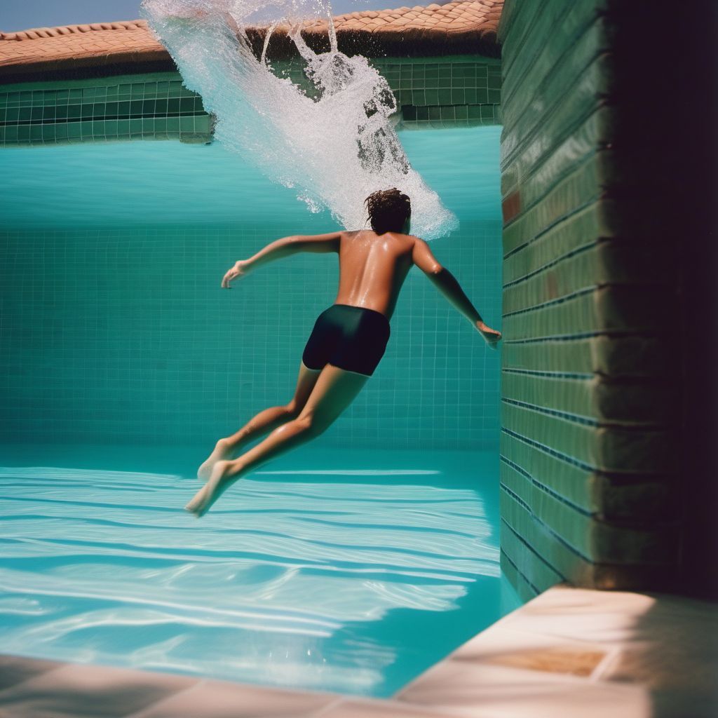 Jumping or diving into swimming pool striking wall causing drowning and submersion digital illustration