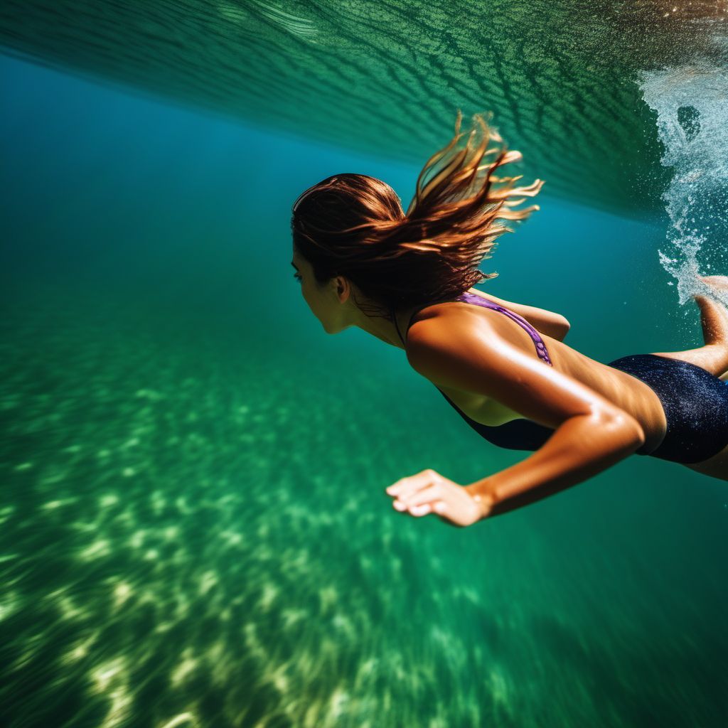 Jumping or diving into natural body of water striking bottom digital illustration