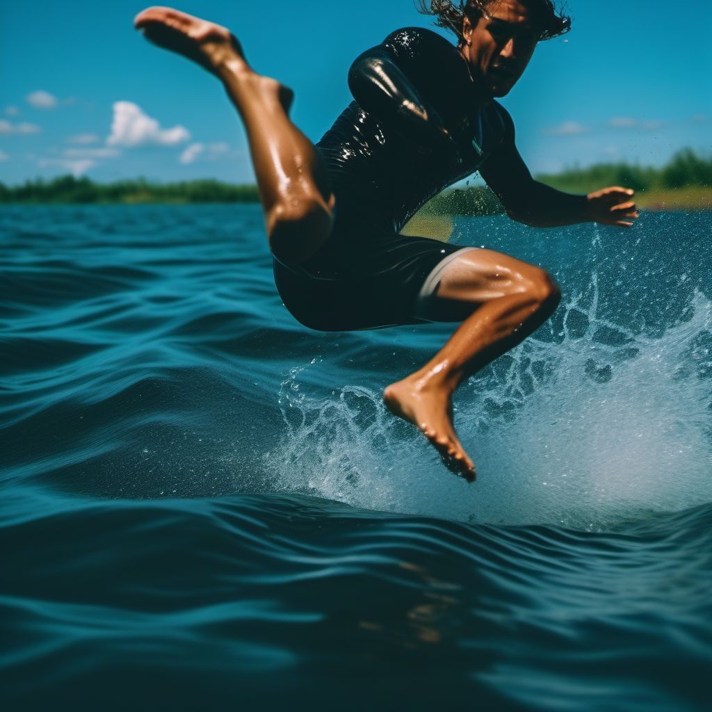 Jumping or diving from boat striking water surface causing drowning and submersion digital illustration