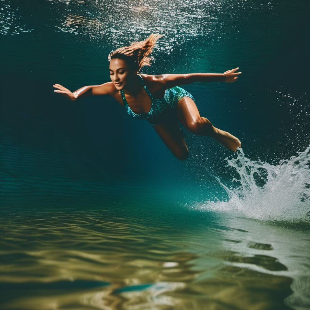 Jumping or diving into other water striking water surface digital illustration