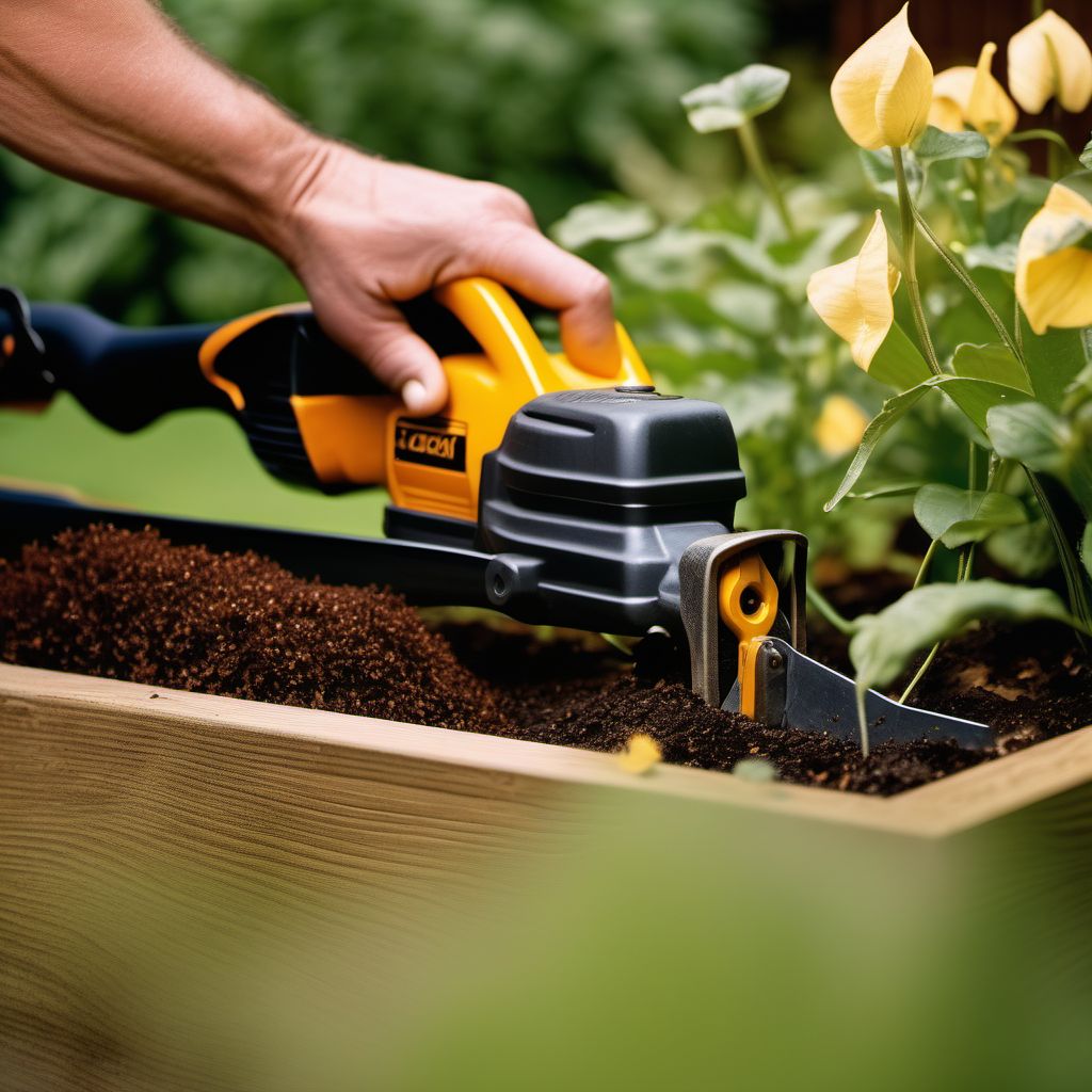 Contact with powered garden and outdoor hand tools and machinery digital illustration