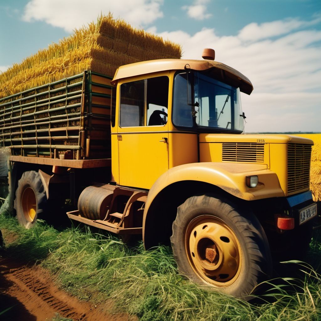 Contact with agricultural transport vehicle in stationary use digital illustration