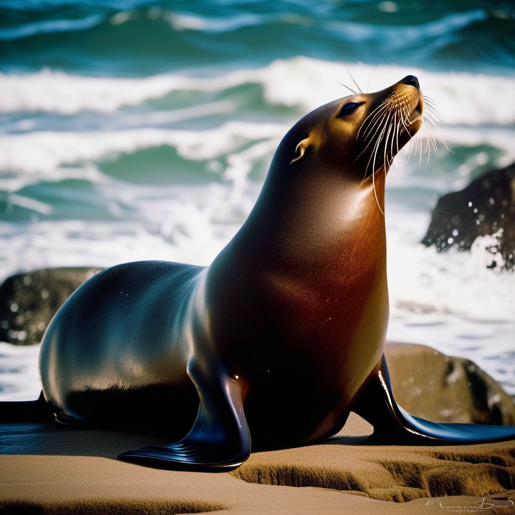 Struck by sea lion digital illustration