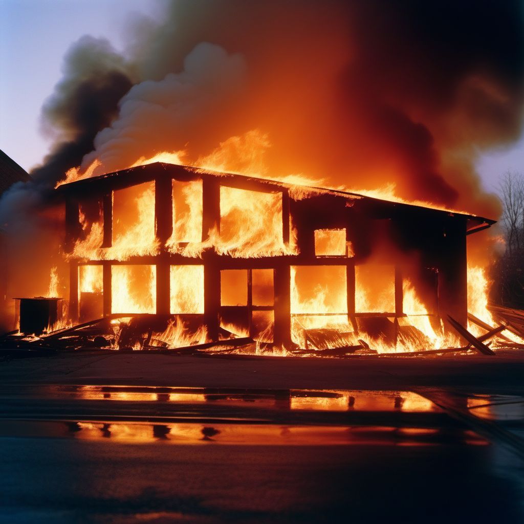 Exposure to flames in uncontrolled fire in building or structure digital illustration