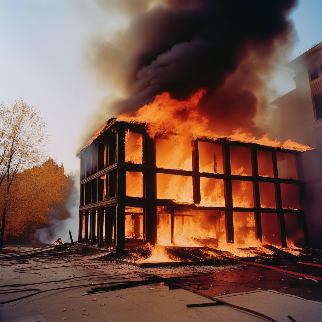 Fall from burning building or structure in uncontrolled fire digital illustration