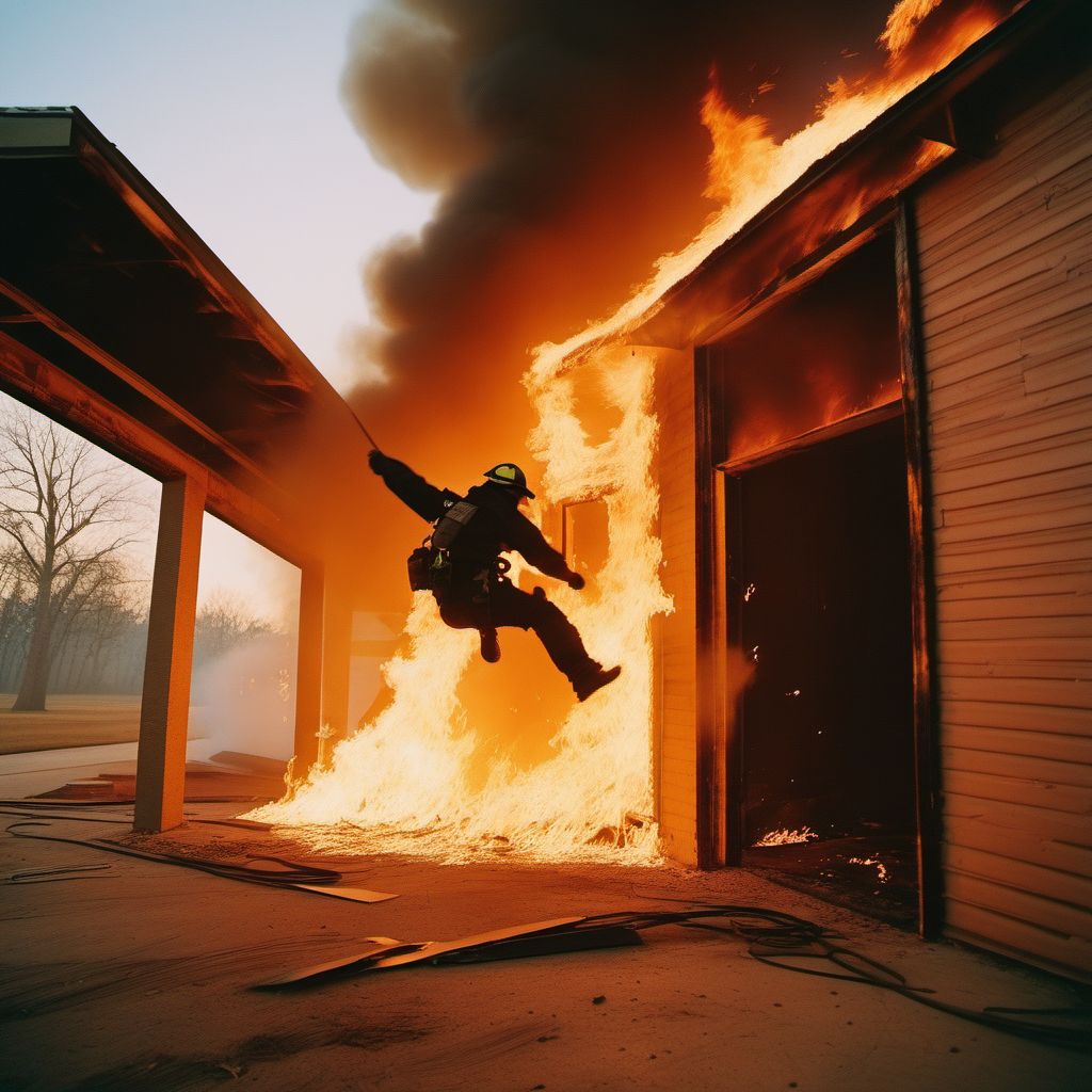 Jump from burning building or structure in uncontrolled fire digital illustration