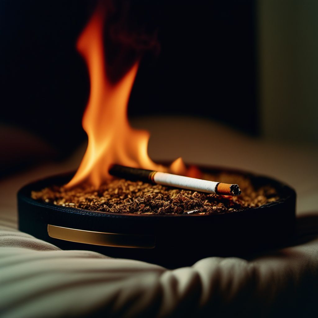 Exposure to bed fire due to burning cigarette digital illustration