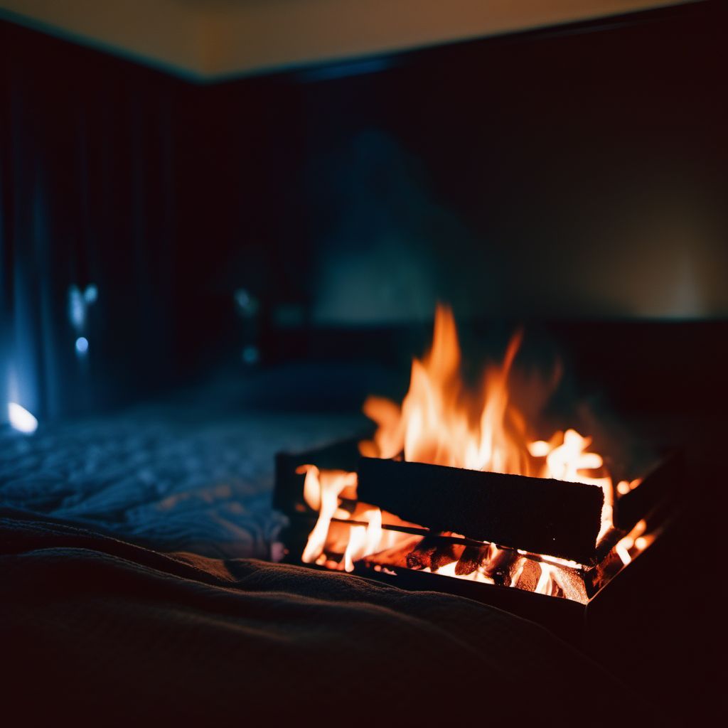 Exposure to bed fire due to other burning material digital illustration
