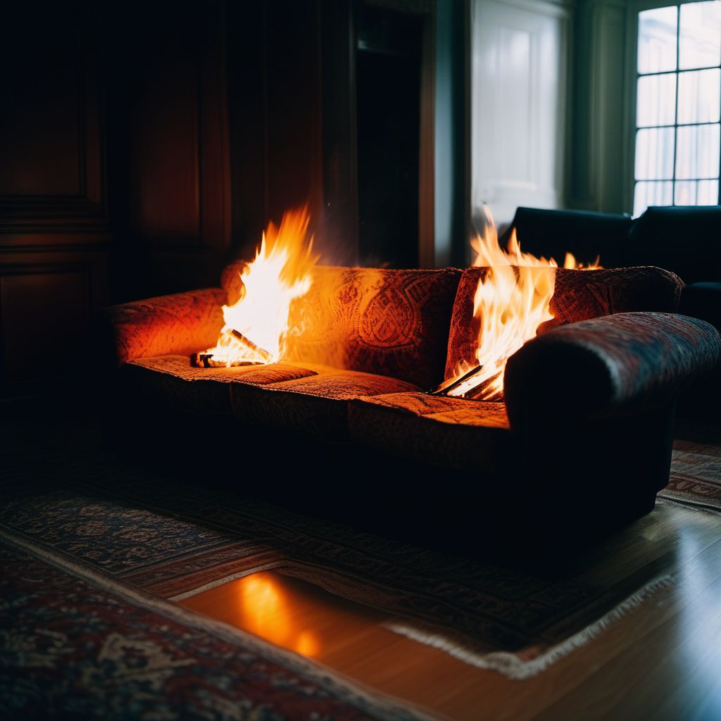 Exposure to sofa fire due to unspecified burning material digital illustration