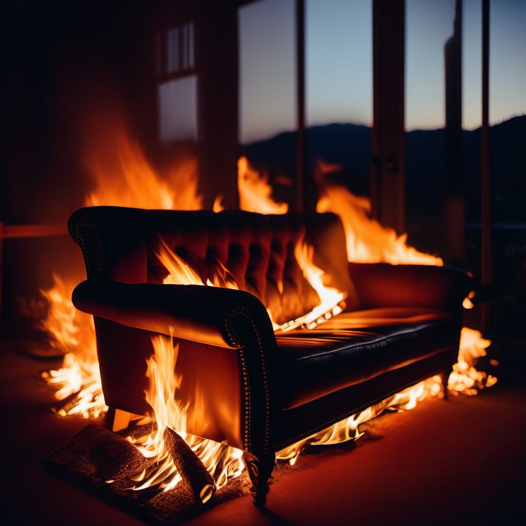 Exposure to sofa fire due to other burning material digital illustration