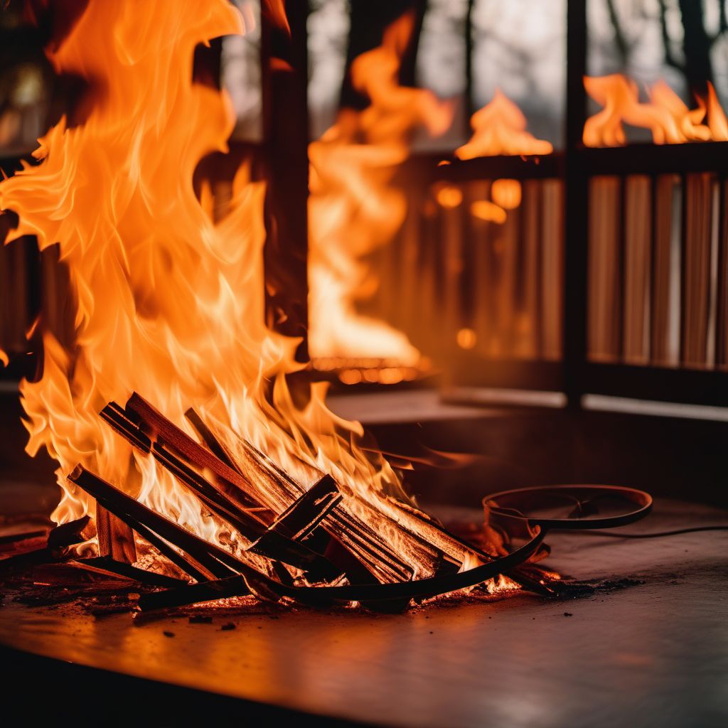 Exposure to other furniture fire due to unspecified burning material digital illustration