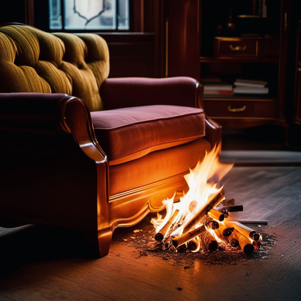 Exposure to other furniture fire due to burning cigarette digital illustration