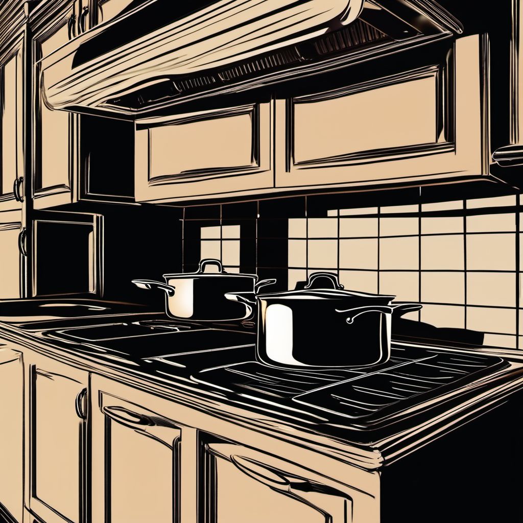 Contact with hot stove (kitchen) digital illustration