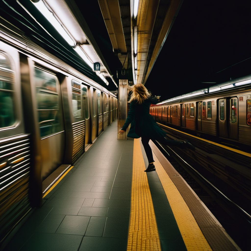 Intentional self-harm by jumping or lying in front of (subway) train digital illustration