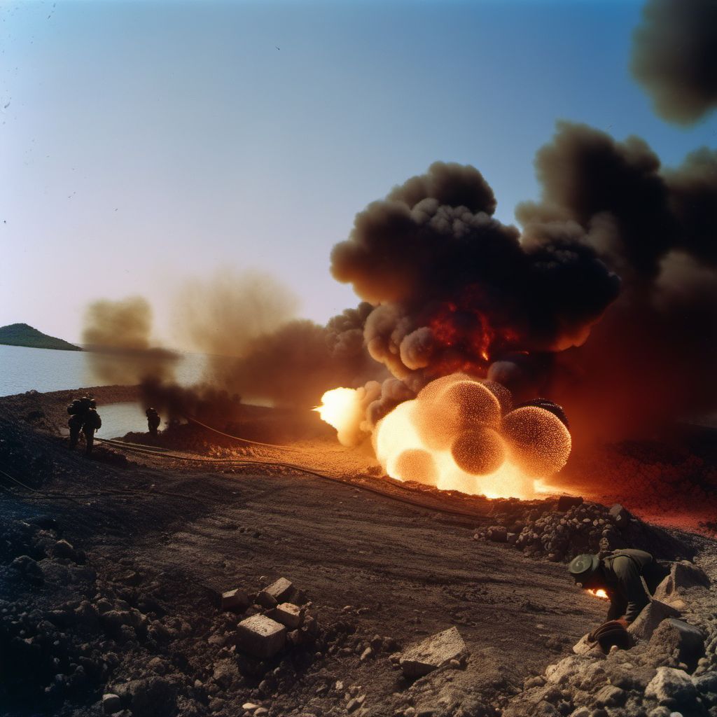 War operations involving explosion of marine mine digital illustration