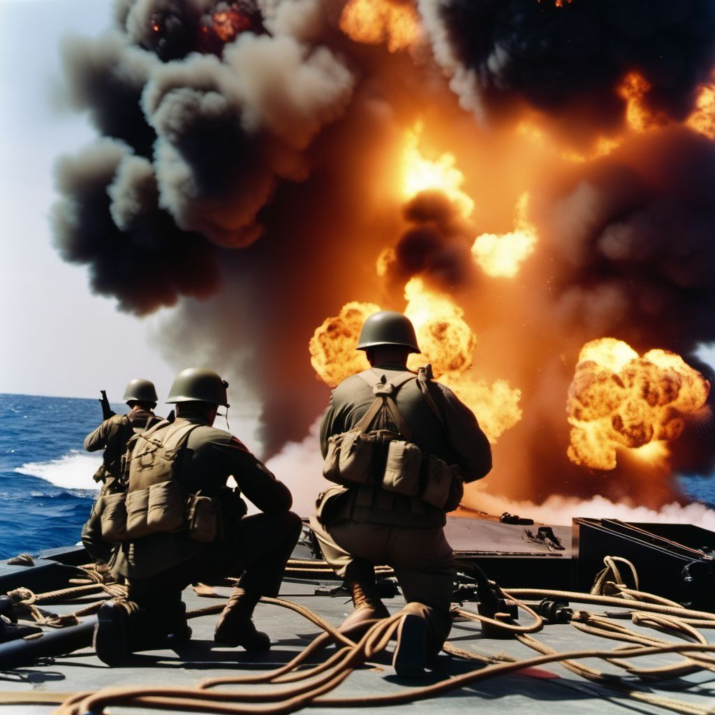 War operations involving accidental detonation of onboard marine weapons digital illustration