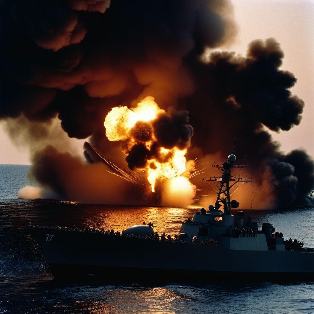 War operations involving accidental detonation of onboard marine weapons, civilian digital illustration