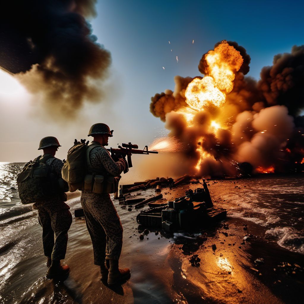 War operations involving explosion of other marine weapons digital illustration