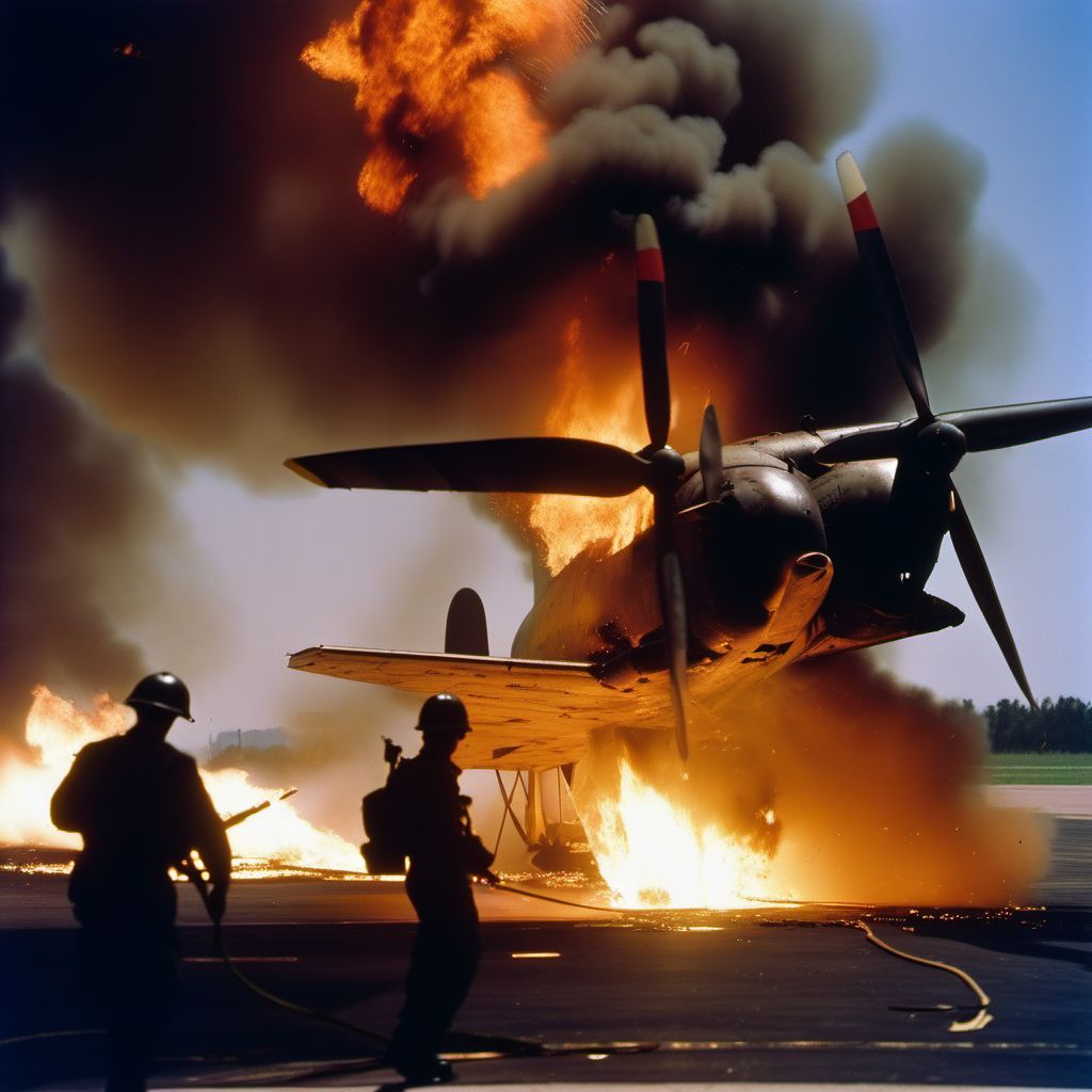 War operations involving destruction of aircraft due to onboard fire digital illustration