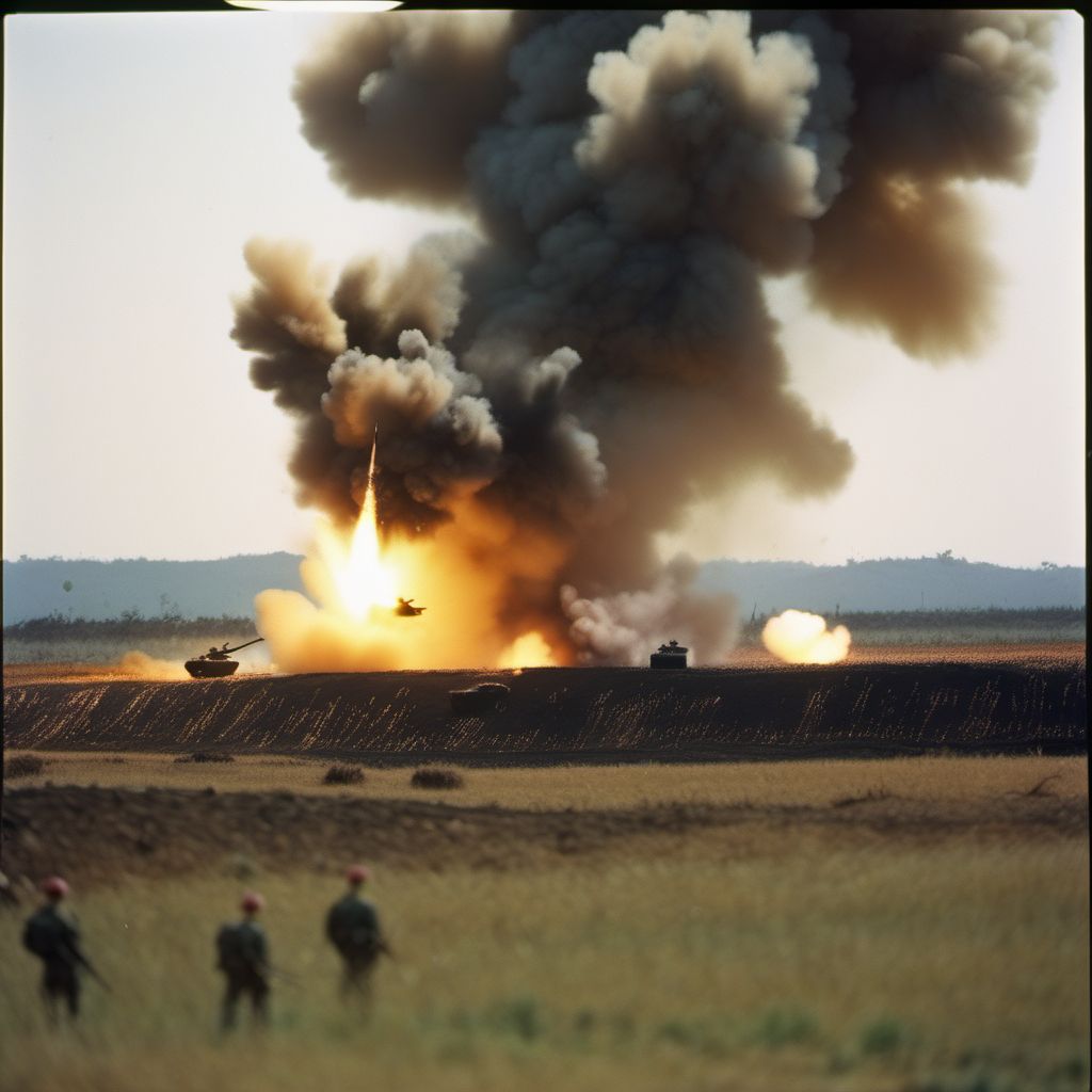 War operations involving explosion of guided missile digital illustration