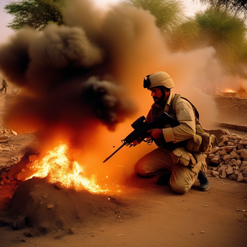 War operations involving explosion of improvised explosive device [IED], civilian digital illustration