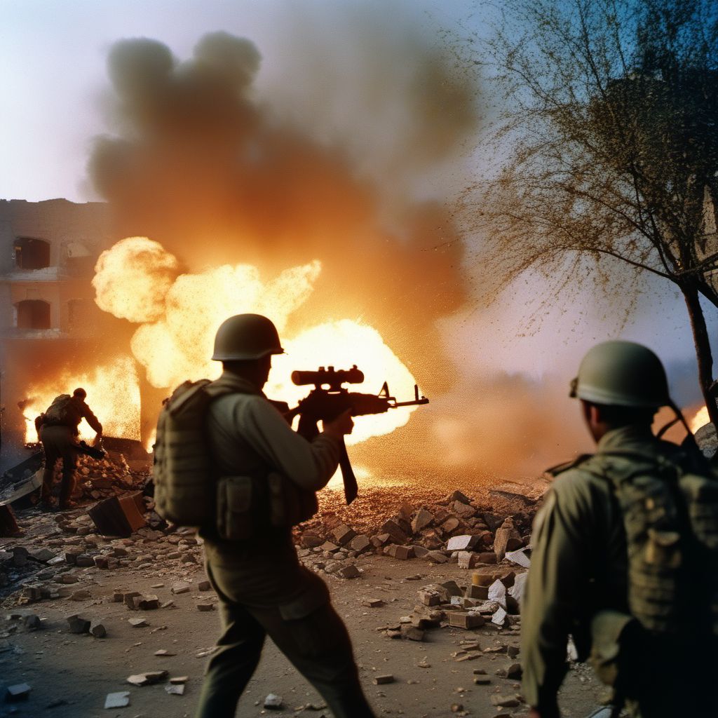 War operations involving other explosions and fragments, civilian digital illustration