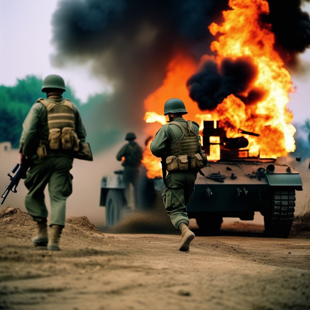 War operations involving gasoline bomb, military personnel digital illustration